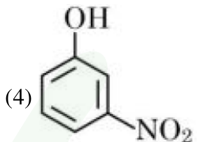 Option 4 shows nitrophenol: a benzene ring bearing an OH group at the top and an NO2 substituent on the ring.