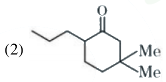 Option 2 shows a cyclohexanone ring with a propyl substituent on the alpha carbon and two methyl groups attached to the lower right ring carbon.