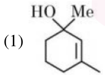Option 1 shows a cyclohexene ring bearing a tertiary alcohol and methyl on the same top carbon, with another methyl substituent on the lower right carbon.