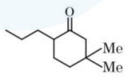 Option 2 shows a cyclohexanone ring with a propyl side chain and gem-dimethyl substitution, representing the second possible product structure.
