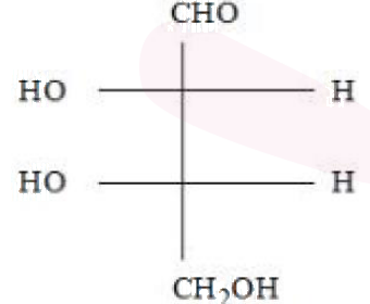 Cyclic carbohydrate structure with ring oxygen on left, substituents H and OH on stereocenters, and CH2OH at bottom.