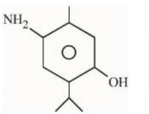 Benzene ring with methyl and isopropyl substituents, an amino group on one carbon and a hydroxyl group on another carbon.