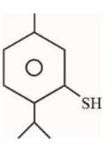 Benzene ring with methyl and isopropyl substituents and a thiol group attached, without any hydroxyl group.