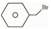 Benzene ring represented with a circle, attached to a side chain ending in bromine, corresponding to a benzylic bromide structure.