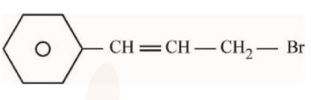 Benzene ring represented with a circle attached to a $$\text{CH} = \text{CH} - \text{CH}_2 - \text{Br}$$ side chain, corresponding to an allylic bromide.