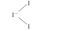Lewis structure of triiodide ion showing a central iodine atom connected to two iodine atoms, indicating the central atom in the ion.