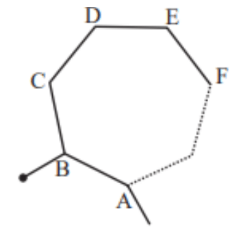 A polygonal wire diagram with adjacent vertices A and B marked, and other vertices such as C, D, E, F shown around the loop.