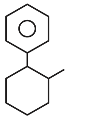 Structure showing benzene ring connected to a cyclohexane ring through a single carbon linker, with a methyl substituent on the upper right carbon of cyclohexane.