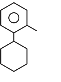 Structure showing benzene ring connected to a cyclohexane ring through a single carbon linker, with a methyl substituent on the benzene-adjacent upper right carbon.