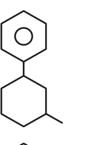 Structure showing benzene ring connected to a cyclohexane ring through a single carbon linker, with a methyl substituent on the lower right carbon of cyclohexane.