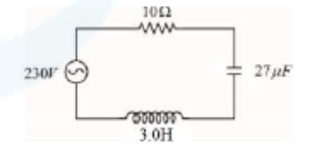 Circuit diagram of an LCR circuit with resistor, inductor, and capacitor values needed to compute resonant frequency, quality factor, and bandwidth.