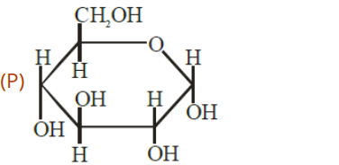 Structure labelled P showing a six-membered glucopyranose ring with CH2OH group up and anomeric OH below the plane.