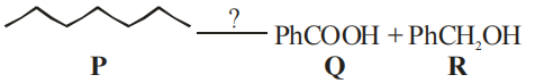 Reaction scheme asking reagent sequence for conversion of compound P to products Q and R, with labels P, Q, and R shown in the figure.