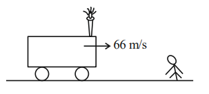 A train on a track moving toward a stationary observer on the platform, with speed labeled 66 m/s and a whistle shown on the train.