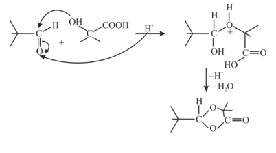 Mechanism diagram showing enolate formation, nucleophilic attack, beta-hydroxy intermediate formation, and dehydration under acidic conditions leading to the major cyclic product.