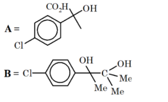 Option A shows product A as a cyanohydrin hydrolysis product with CO2H and OH on the same benzylic carbon, and product B as a diol formed after excess MeMgBr addition.