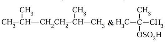 Option showing a longer-chain alkane-type product as first compound and tert-butyl hydrogen sulfate as second product.