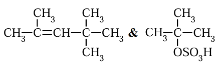 Option showing 2,4,4-trimethylpent-2-ene as first product and tert-butyl hydrogen sulfate as second product.