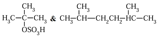 Option showing tert-butyl hydrogen sulfate as first product and a longer-chain branched alkane-type product as second compound.