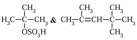 Option showing tert-butyl hydrogen sulfate as first product and 2,4,4-trimethylpent-2-ene as second product.
