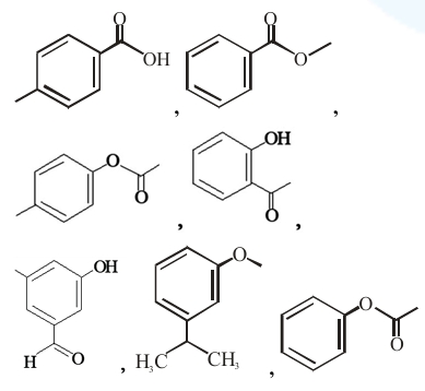 Seven aromatic compounds are shown, including benzoic acid derivatives, aromatic esters, a hydroxy ketone, a hydroxy aldehyde, and anisole-like structures for solubility comparison.