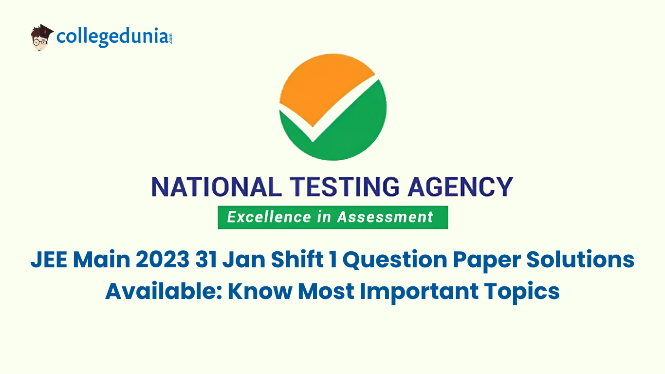 Banner image related to JEE Main 2023 question solutions with National Testing Agency branding and exam paper solutions text.