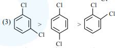 Three dichlorobenzene isomers arranged in an order sign with meta-dichlorobenzene first, then para-dichlorobenzene, then ortho-dichlorobenzene.