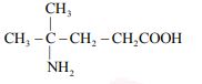 Structural formula showing CH3-C(NH2)(CH3)-CH2-CH2COOH, a substituted amino acid structure with amino group away from the alpha carbon.