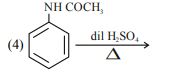 Reaction 4 shows acetanilide heated with dilute sulfuric acid, indicating hydrolysis of the acyl-protected aromatic amine.