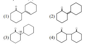 Four product structures labeled 1 to 4 showing cyclohexanone-derived compounds for identifying the final reaction product.