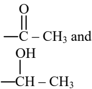 General functional groups shown for positive haloform test: a methyl ketone group and a secondary alcohol group oxidizable to a methyl ketone.