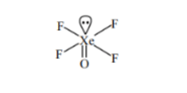 Square pyramidal structure of xenon oxytetrafluoride showing xenon at the center, four fluorine atoms in a square plane, and one oxygen atom in the axial position.