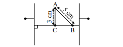Two vertical parallel conducting plates. Point A lies 3 cm vertically above point C on the lower plate line, and B lies on the same horizontal line as C, with the straight segment AB measuring 5 cm.