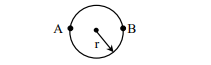 A circular track with points A and B at opposite ends of a horizontal diameter, radius r marked inside.