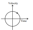 Graph of velocity versus time showing a closed circular curve centered at the origin on labeled velocity and time axes.