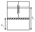 Vertical chamber with a piston attached to a spring from the top, lower part containing gas, initial piston height labeled L0 and final raised position labeled L1.
