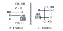 Comparison diagram of D-fructose and L-fructose Fischer projections, showing mirror-image relationship and highlighted hydroxyl orientation on the terminal chiral center.