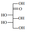 Fischer-type projection of a six-carbon sugar-like structure without a clear ketone at second carbon, showing multiple hydroxyl groups on alternating sides.