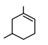 Cyclohexene ring with one double bond on the upper right side and methyl substituents at the top and lower left positions.