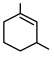 Cyclohexene ring with one double bond on the upper left side and methyl substituents at the top and lower right positions.