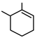 Cyclohexene ring with one double bond on the upper left side and methyl substituents at the top and upper left external carbon positions.