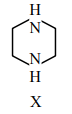 Cyclic six-membered ring structure of compound X with two nitrogen atoms opposite each other and one hydrogen attached to each nitrogen.