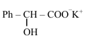 Structure of potassium alpha-hydroxy carboxylate: phenyl attached to CH bearing OH and COO minus potassium plus group.