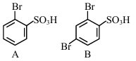 Option C shows bromobenzene derivatives where A is ortho sulfonated and B has an additional bromine at another ring position inconsistent with para major sulfonation.