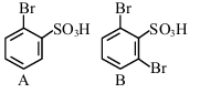 Option A shows bromobenzene sulfonation and bromination products with sulfonic acid and bromine substituents at adjacent positions for A and B.