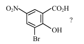 Benzene ring with carboxylic acid at one position, hydroxy at adjacent lower right, bromo at bottom, and nitro at upper left substituent.