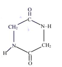 Six-membered cyclic diketopiperazine-like ring with two carbonyl groups opposite each other and two NH groups, containing two CH2 units in the ring.