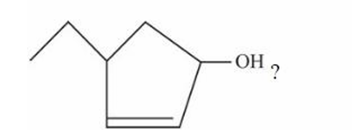 Skeletal structure of a cyclopentene ring with one double bond, an ethyl substituent on one ring carbon, and an OH group attached to another ring carbon.