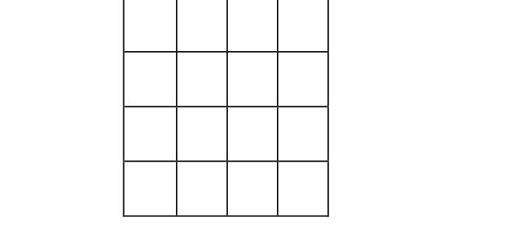 A square board divided into a 4 by 4 grid, forming 16 equal small squares with straight boundary lines.