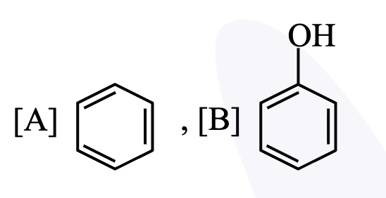 Option 2 shows A as benzene and B as phenol with aromatic ring structures, one unsubstituted and one bearing an OH group.